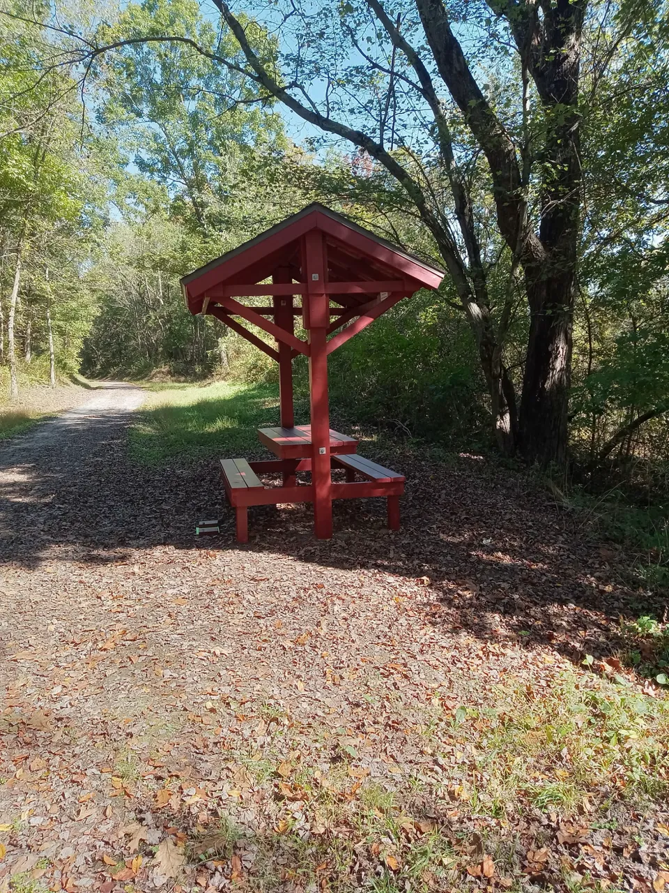 A covered picnic area along the Coal & Coke Trail